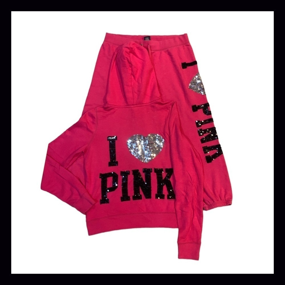 Vintage PINK Pink Black Silver Bling Sequin Matching Set Size Large - Picture 5 of 9